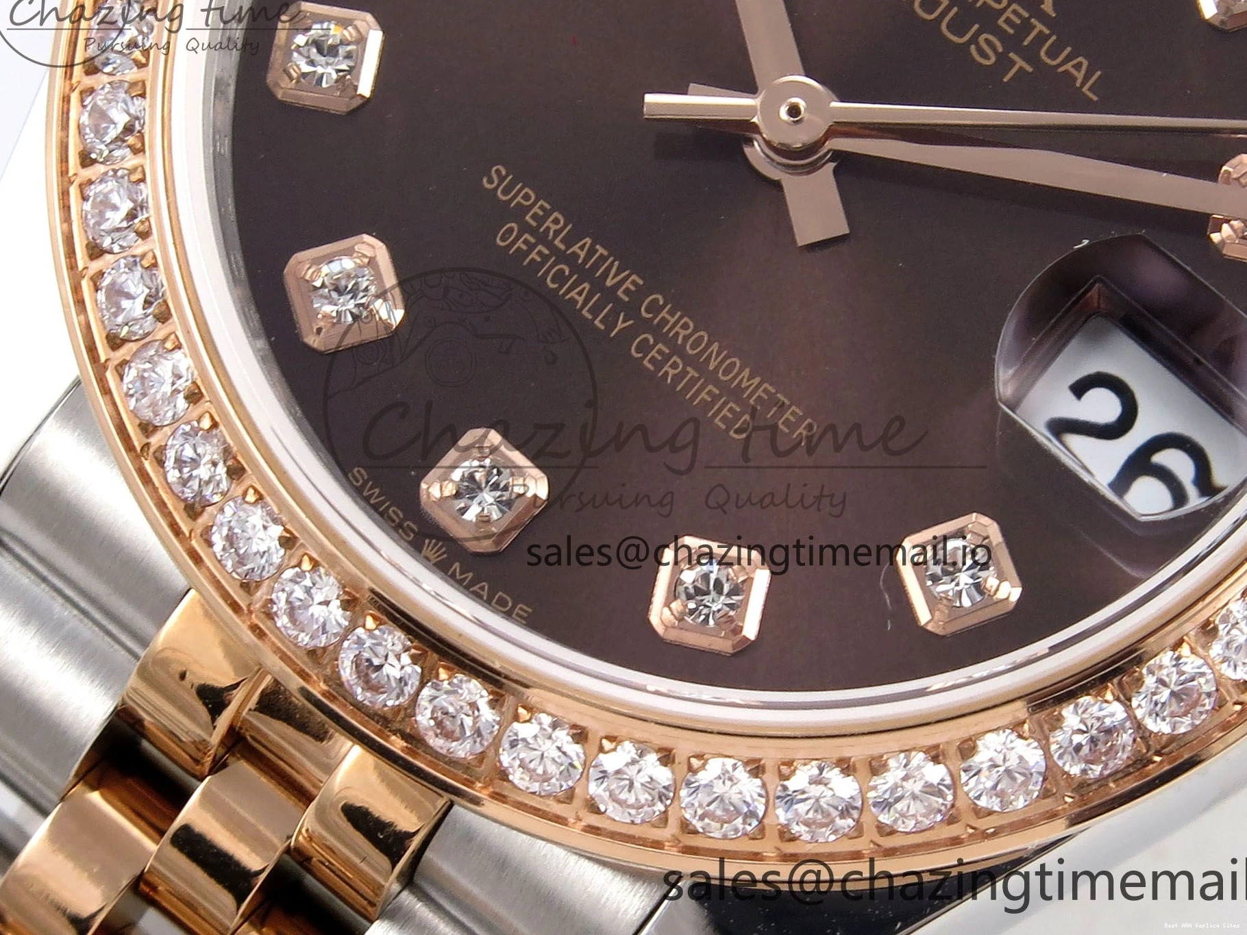 AAA Replica Watches GMF Bracelet SS on Jubilee Dimonds 278381RBR Supportive 1:1 Best 1166 Edition Brown 31 A DateJust Steel 904L RG Dial 0121